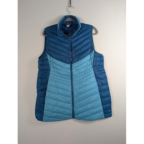 Lands' End Jackets & Blazers - Lands End Womens Blue Colorblock Down Puffer Vest Size L 14-16 Chevron Quilted